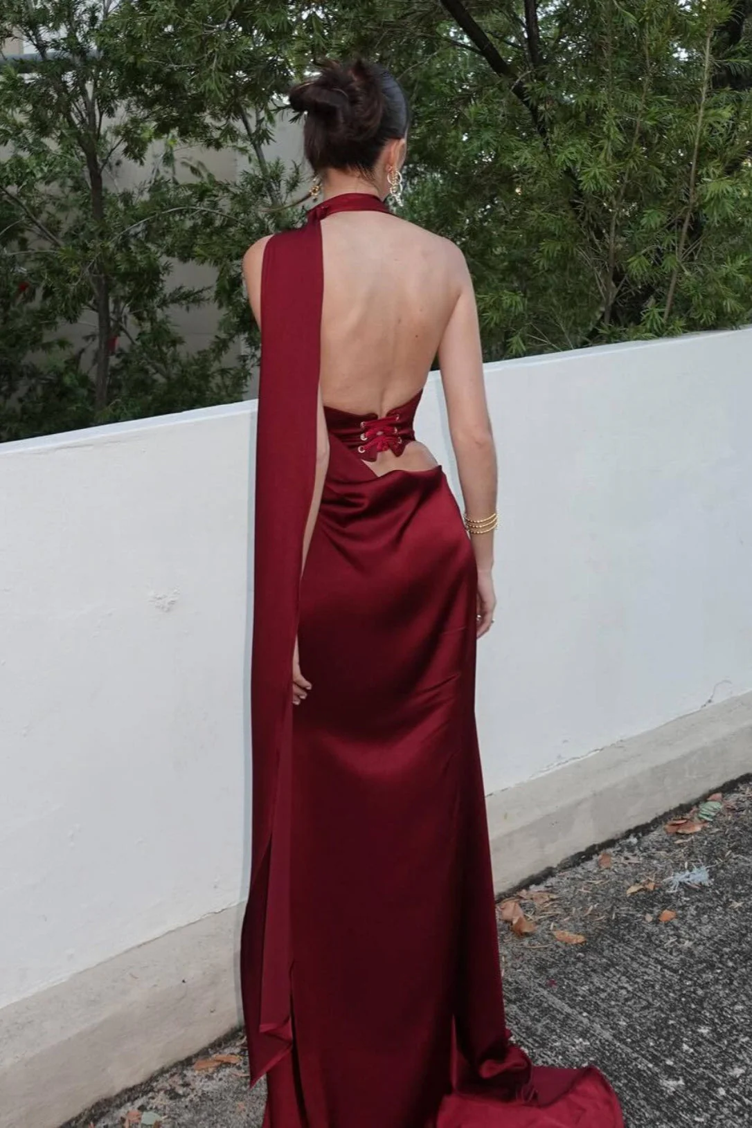 Halter Satin Elegant Solid Color Prom Dress - Image 2