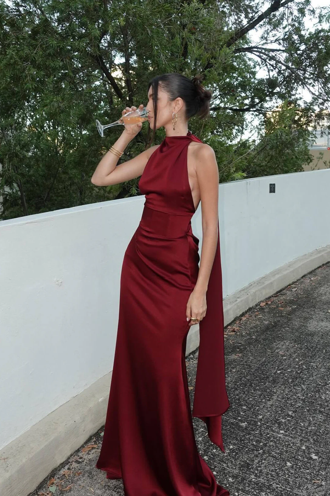 Halter Satin Elegant Solid Color Prom Dress - Image 3