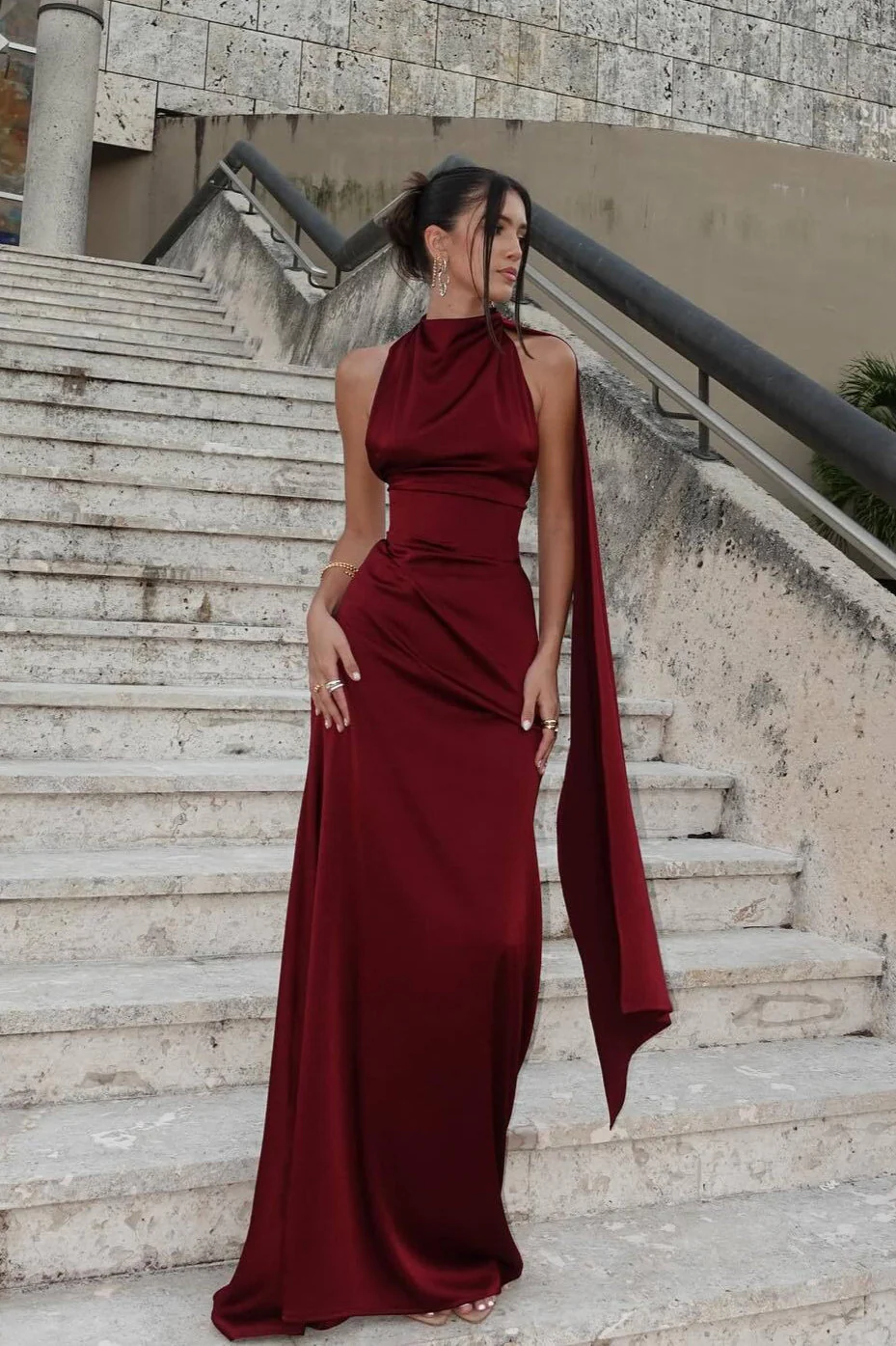 Halter Satin Elegant Solid Color Prom Dress - Image 4