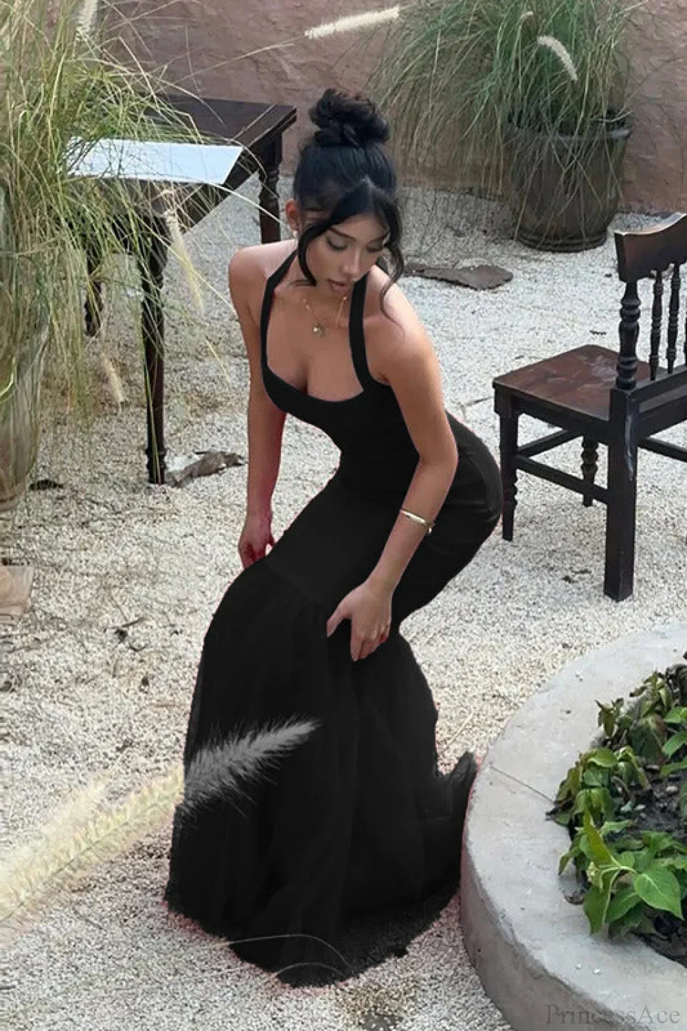 Halter Spliced Fishtail Maxi Dress - Image 3