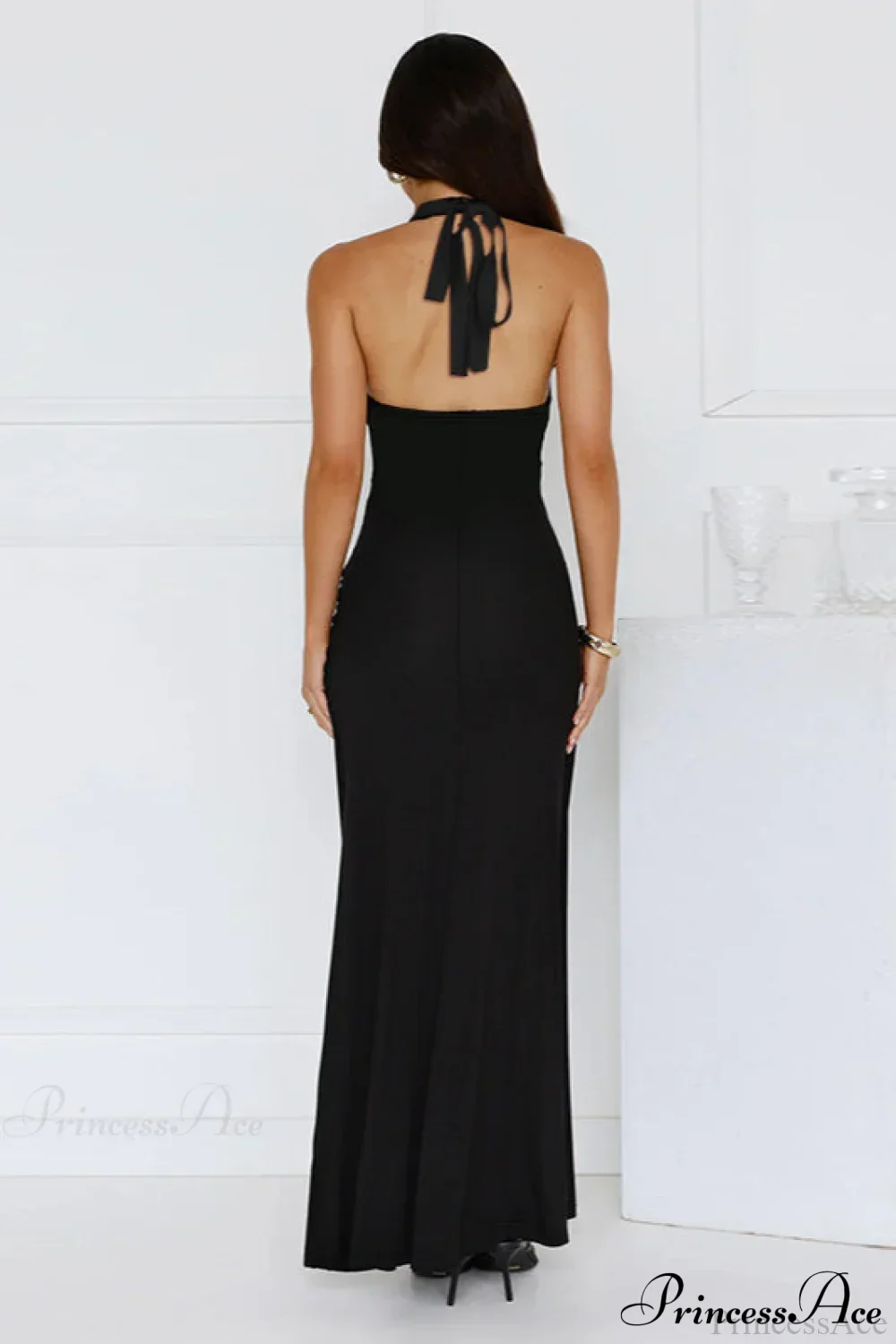 Halter V Neck Slit Slim Long Fitted Party Dress - Image 6