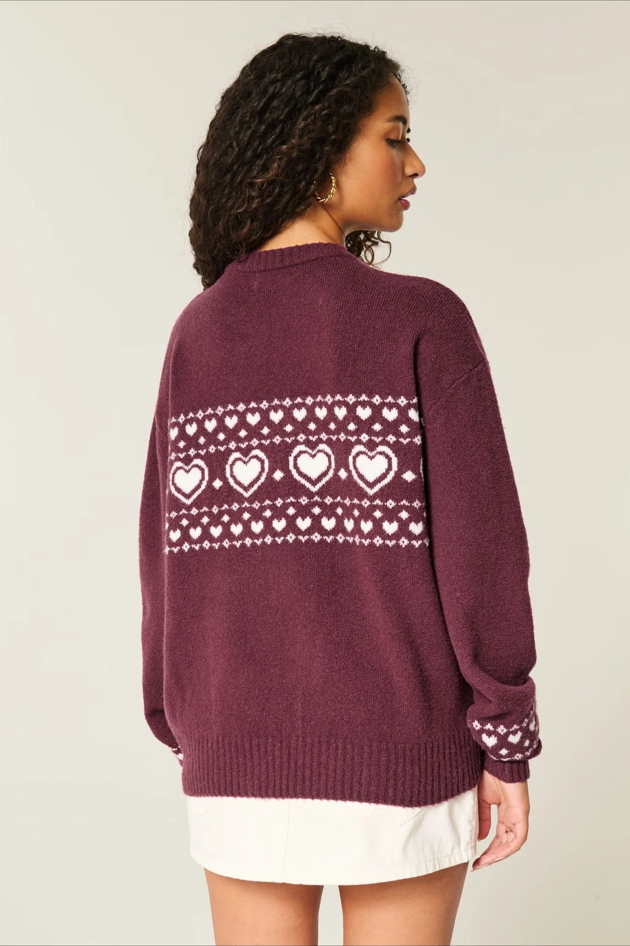 Heart Fair Isle Striped Long Sleeve Knit Sweater - Image 2