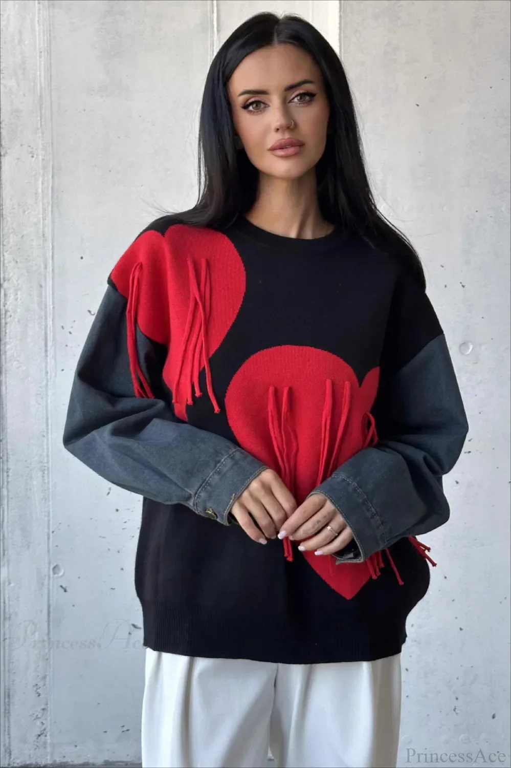 Heart Fringe Loose Chic Knit Sweater - Image 4