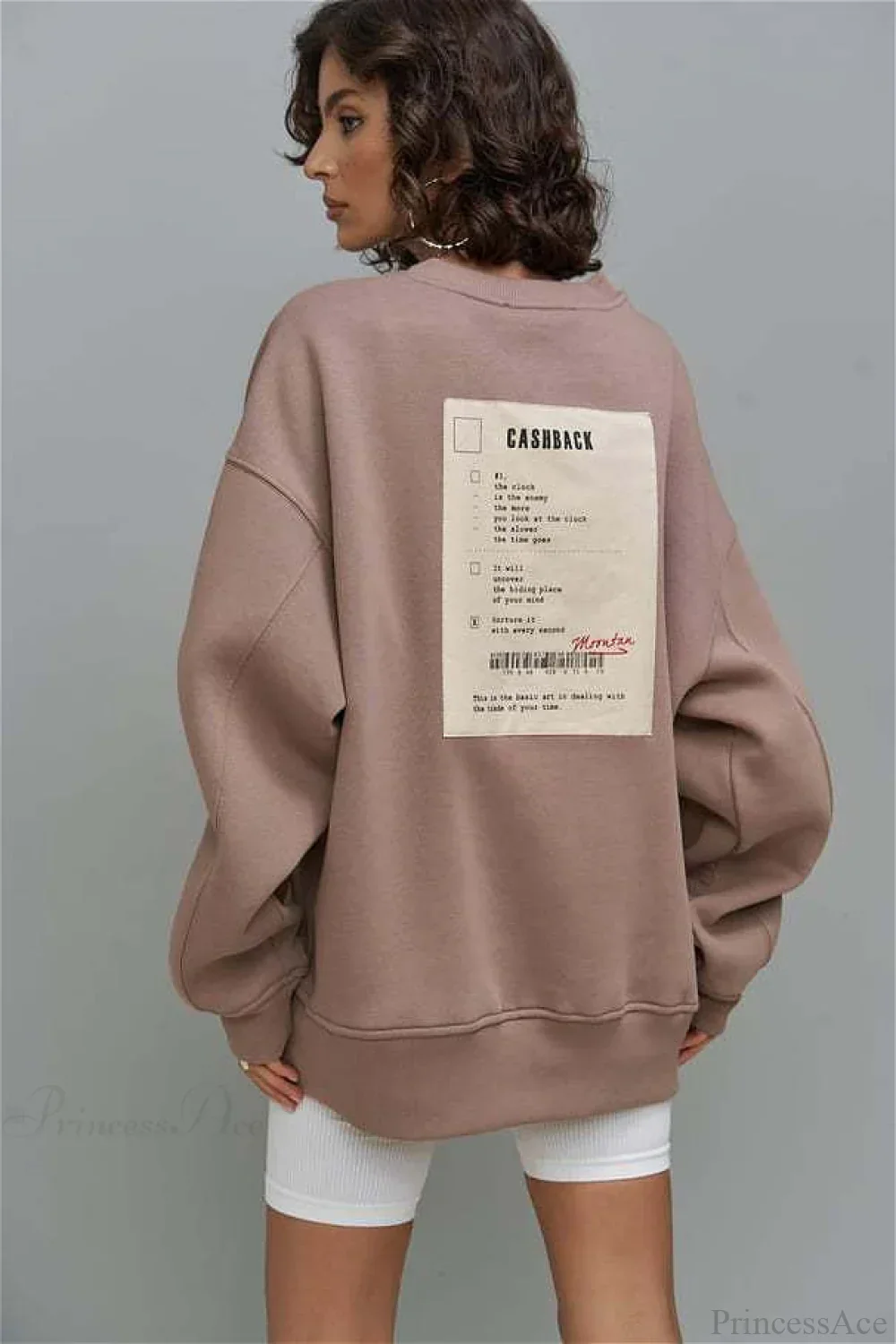Heavy Rib Tag Print Slouchy Oversized Crewneck Sweatshirt - Image 2