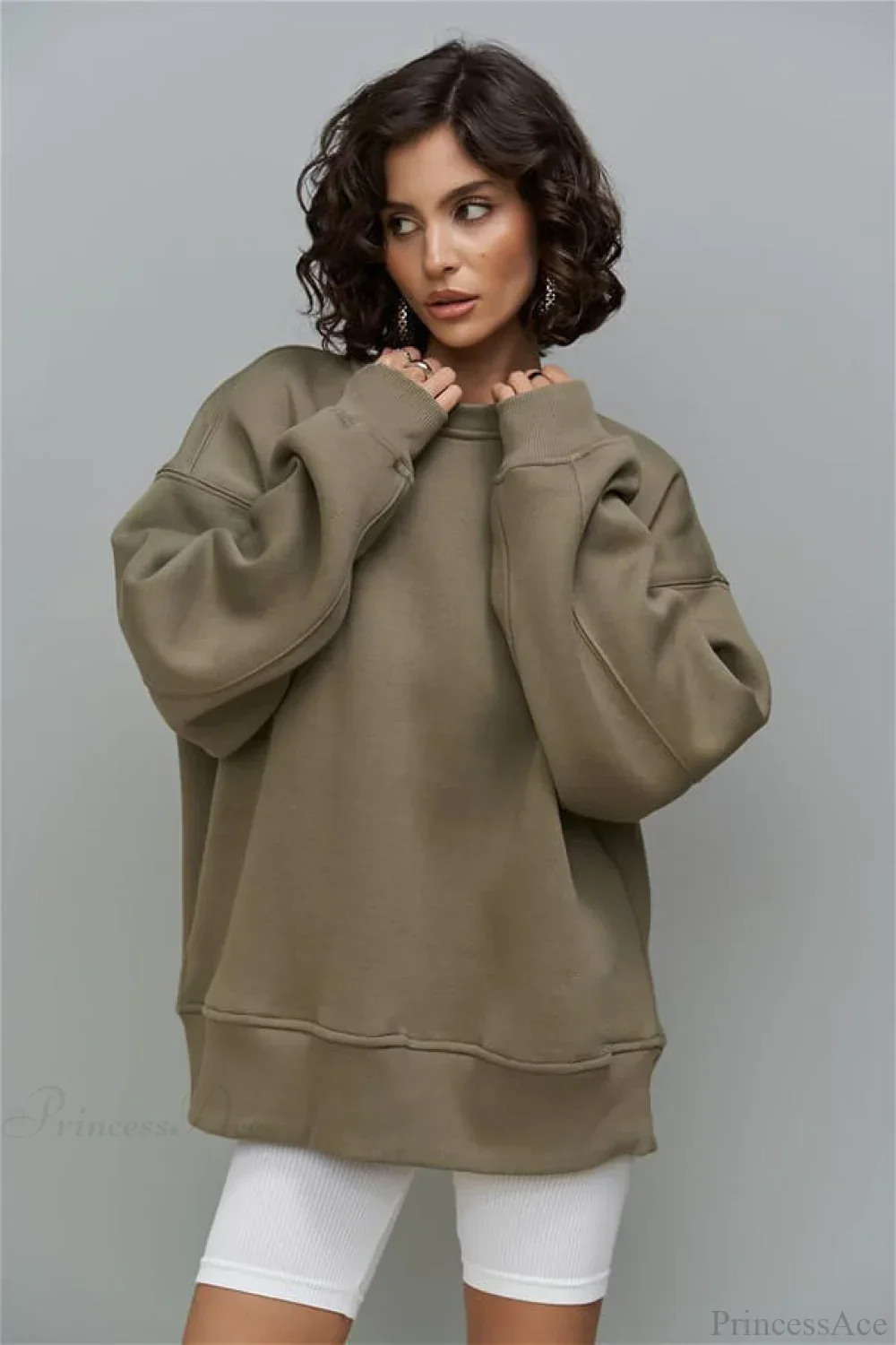 Heavy Rib Tag Print Slouchy Oversized Crewneck Sweatshirt - Image 3