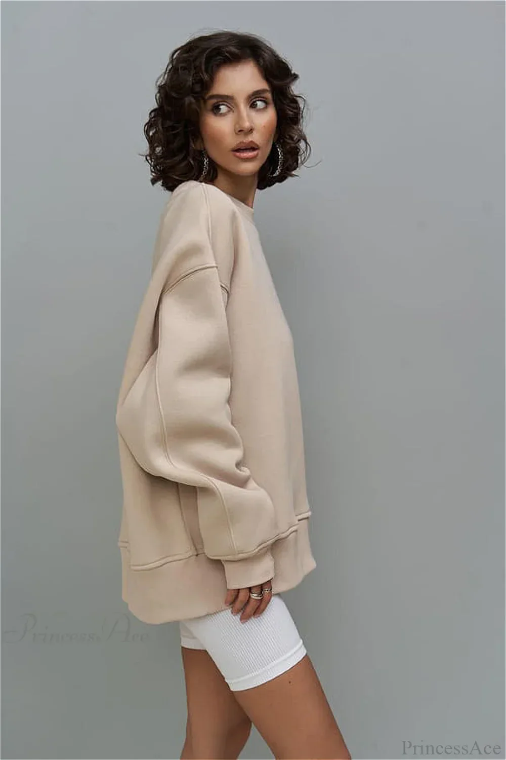 Heavy Rib Tag Print Slouchy Oversized Crewneck Sweatshirt - Image 5