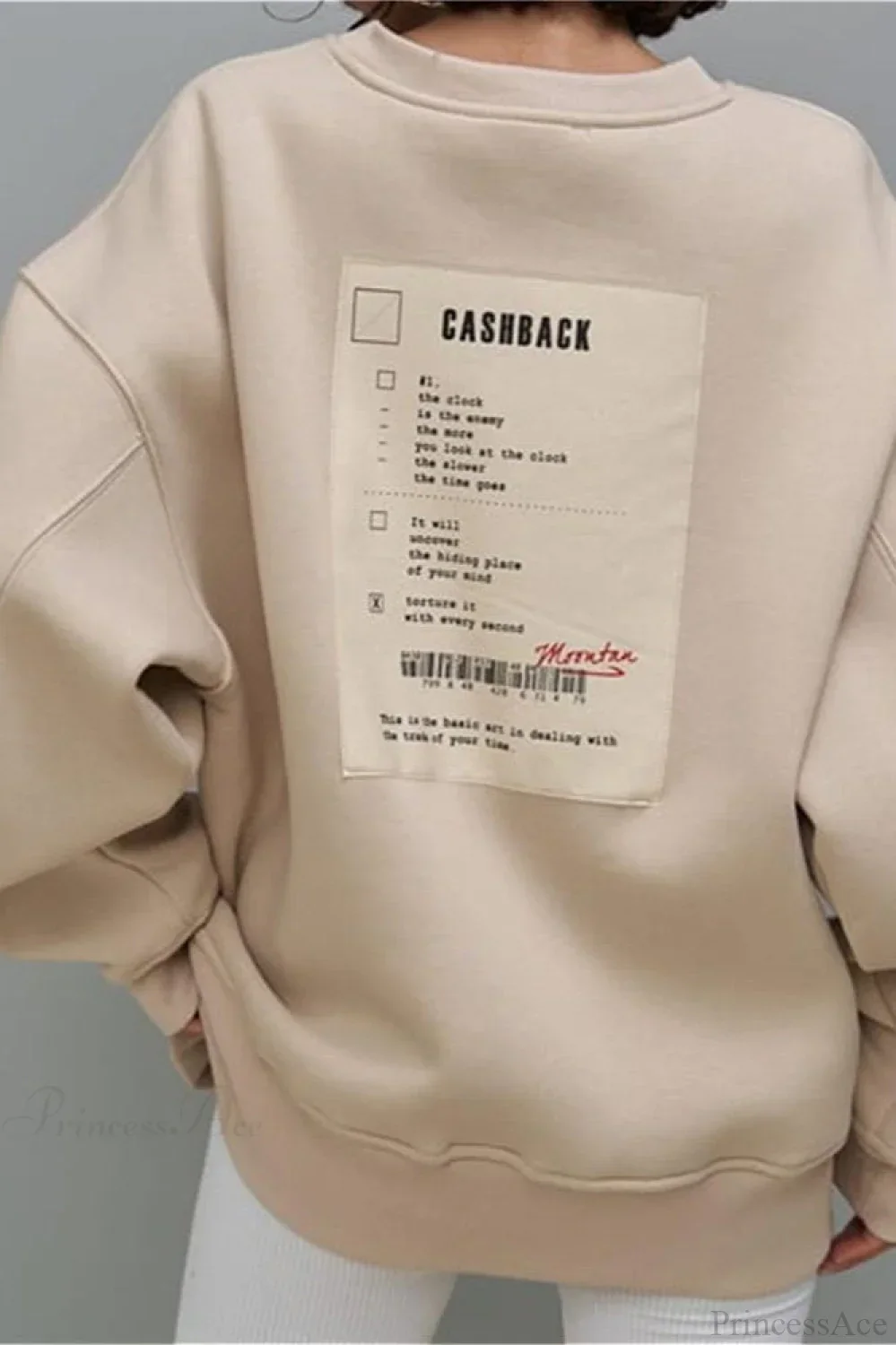 Heavy Rib Tag Print Slouchy Oversized Crewneck Sweatshirt - Image 6
