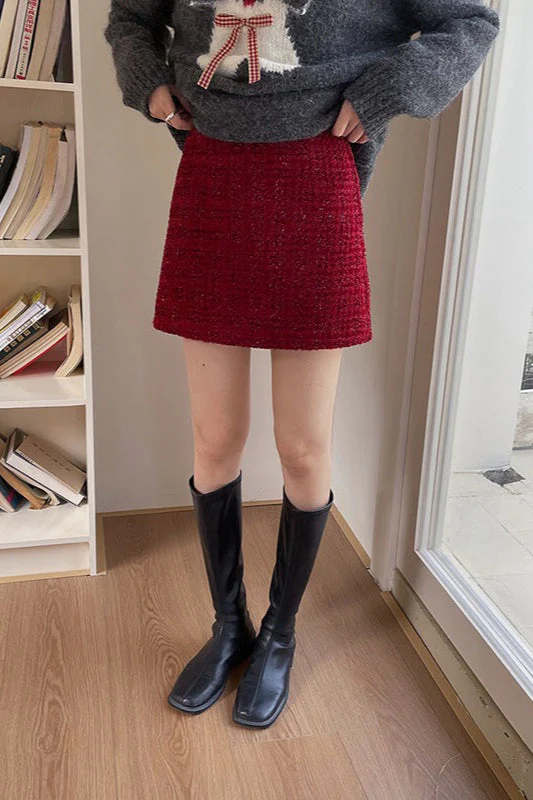 Heavyweight Wool Plaid Bodycon Skirt - Image 2