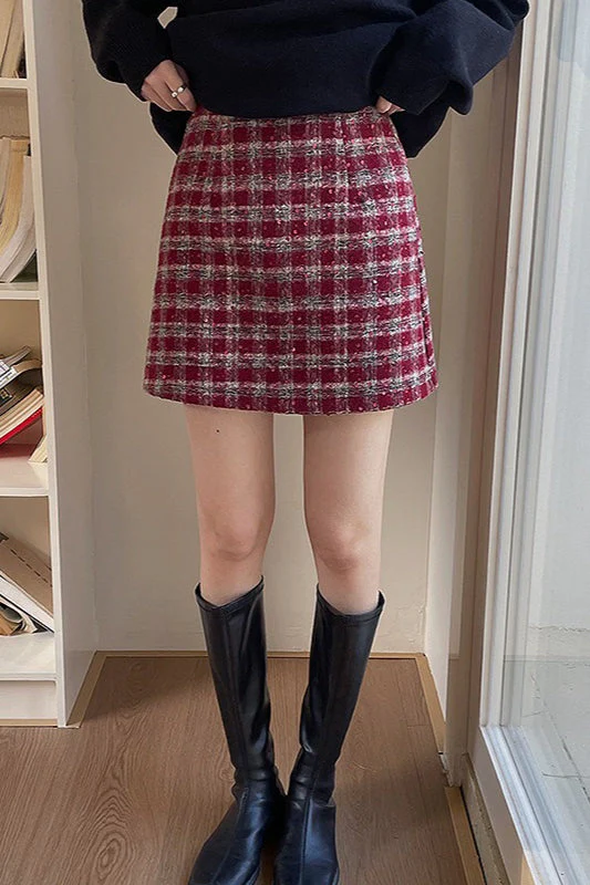 Heavyweight Wool Plaid Bodycon Skirt - Image 5