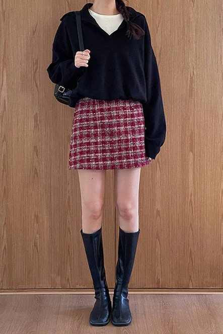 Heavyweight Wool Plaid Bodycon Skirt - Image 9