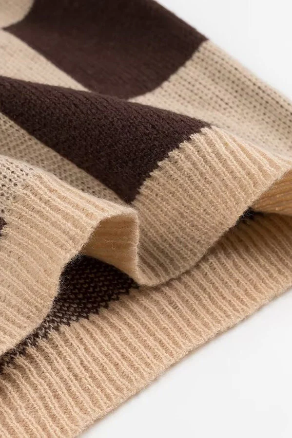 heckerboard Knit Crewneck Loose Long Sleeve Sweater - Image 3