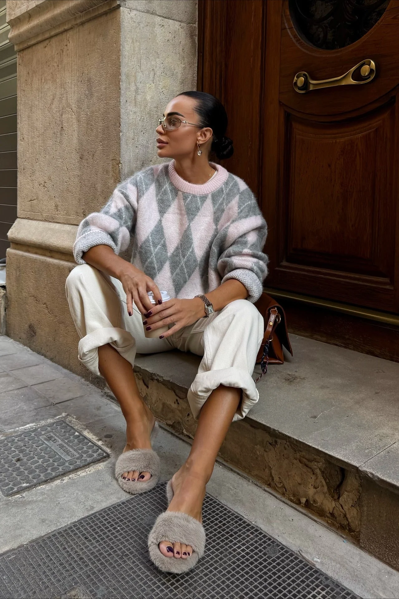 High End Argyle Knit Crewneck Lazy Street Sweater - Image 2