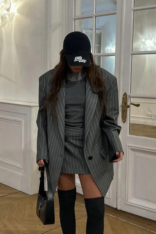 High End Trendy Striped Blazer Style Coat - Image 3