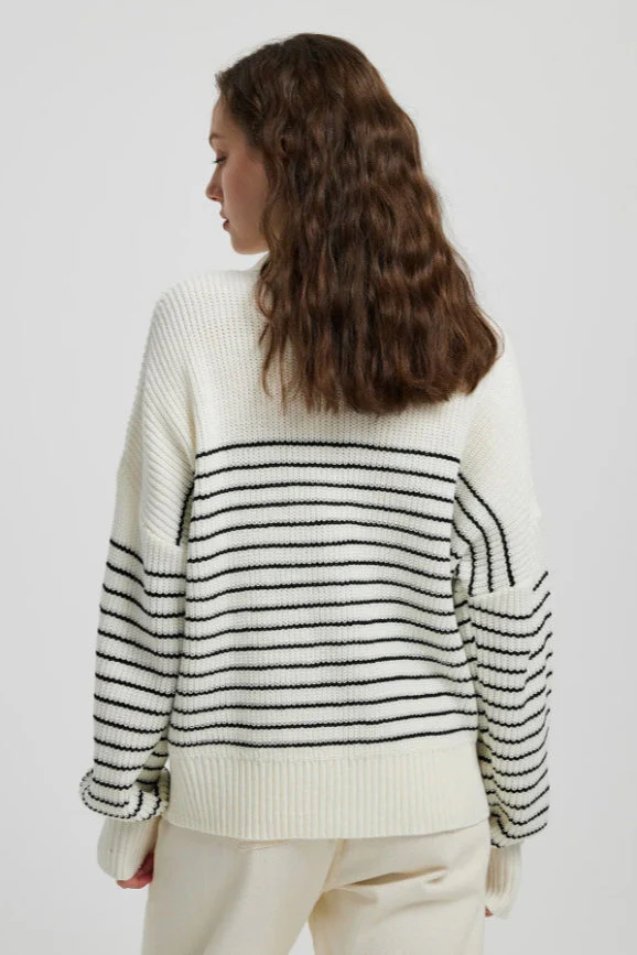 High Neck Striped Color Block Zip Pullover Sweater - Image 3