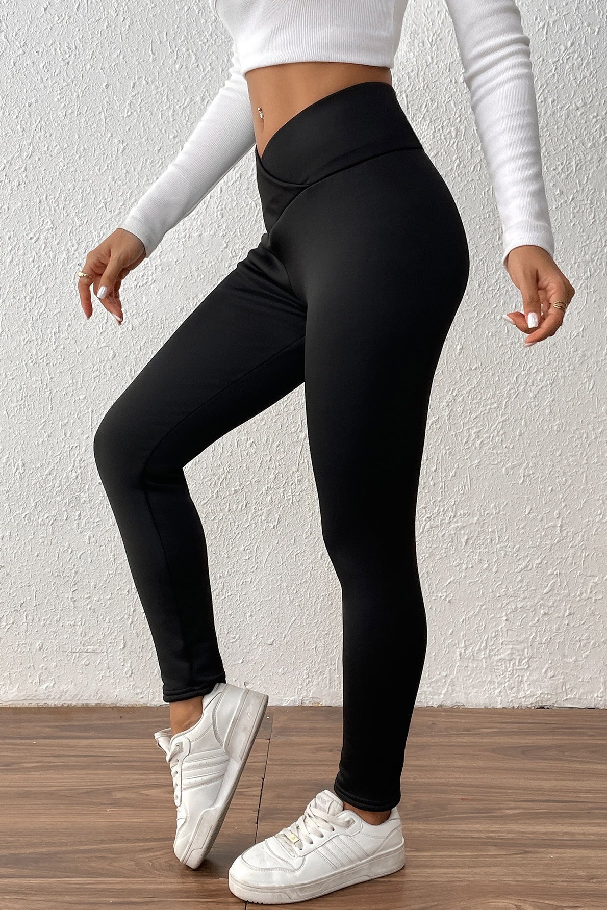 High-Rise Cross Front Thermal Fleece Leggings - Image 4