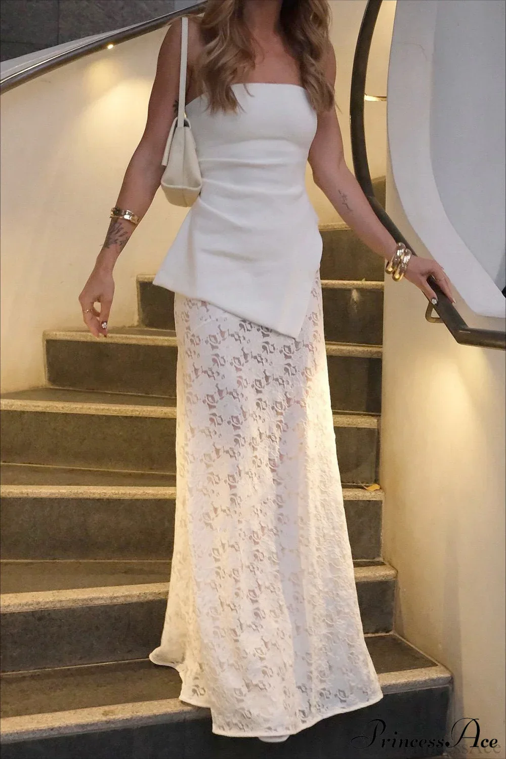 High Waist Bandeau Asymmetrical Stylish Maxi Dress - Image 2
