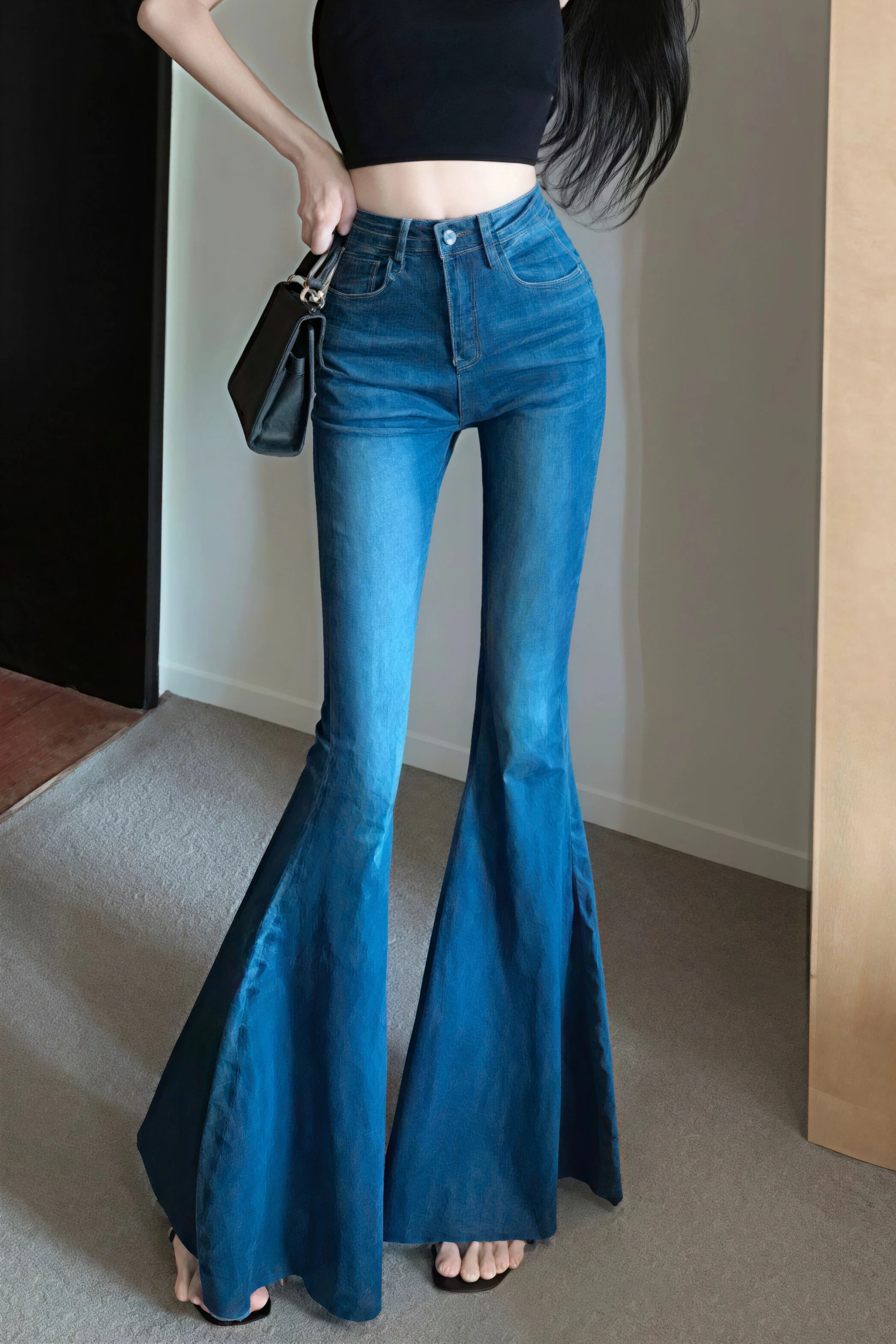 High Waist Flared Mermaid Wide Leg Jeans - Image 2