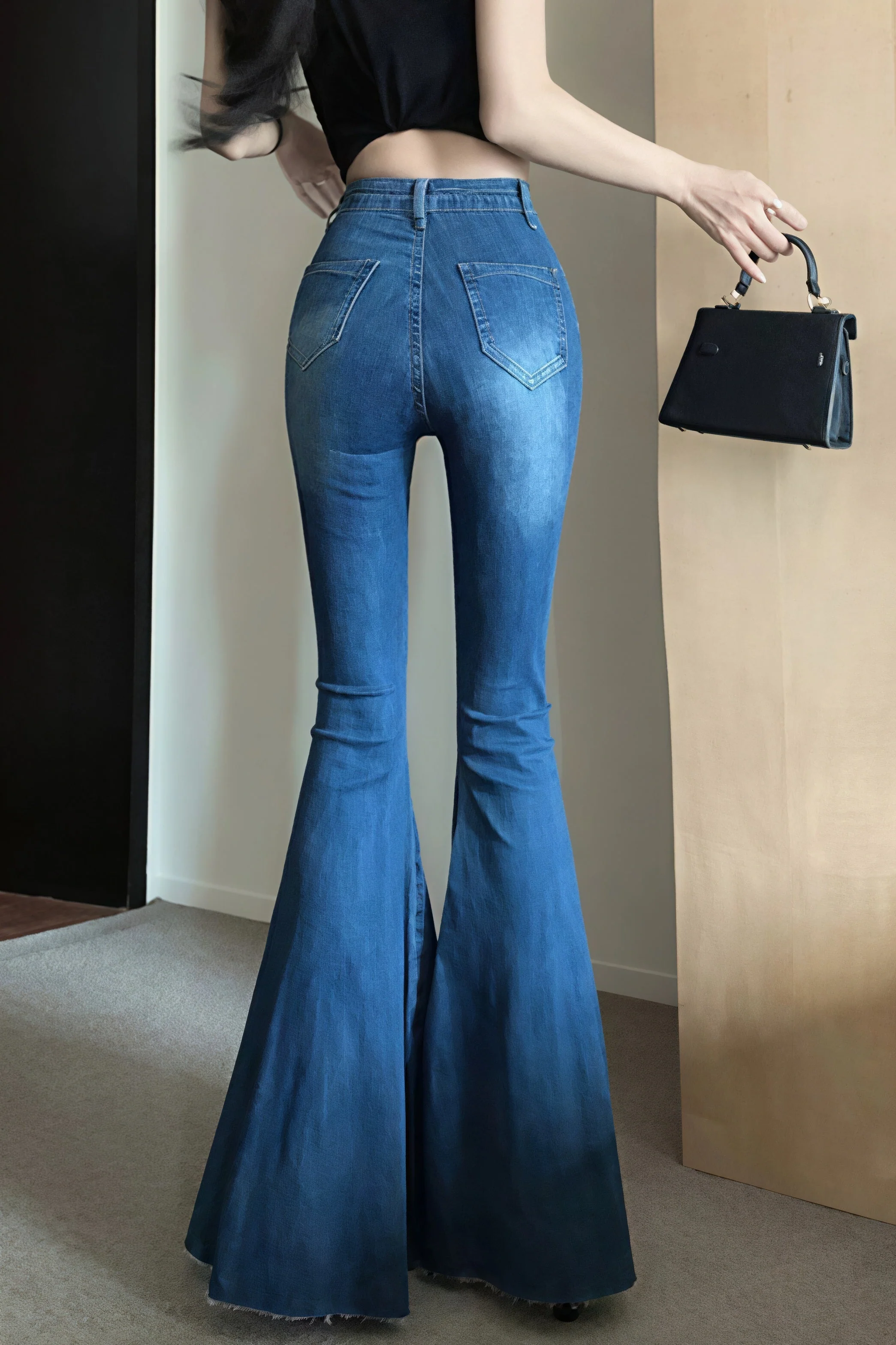 High Waist Flared Mermaid Wide Leg Jeans - Image 3