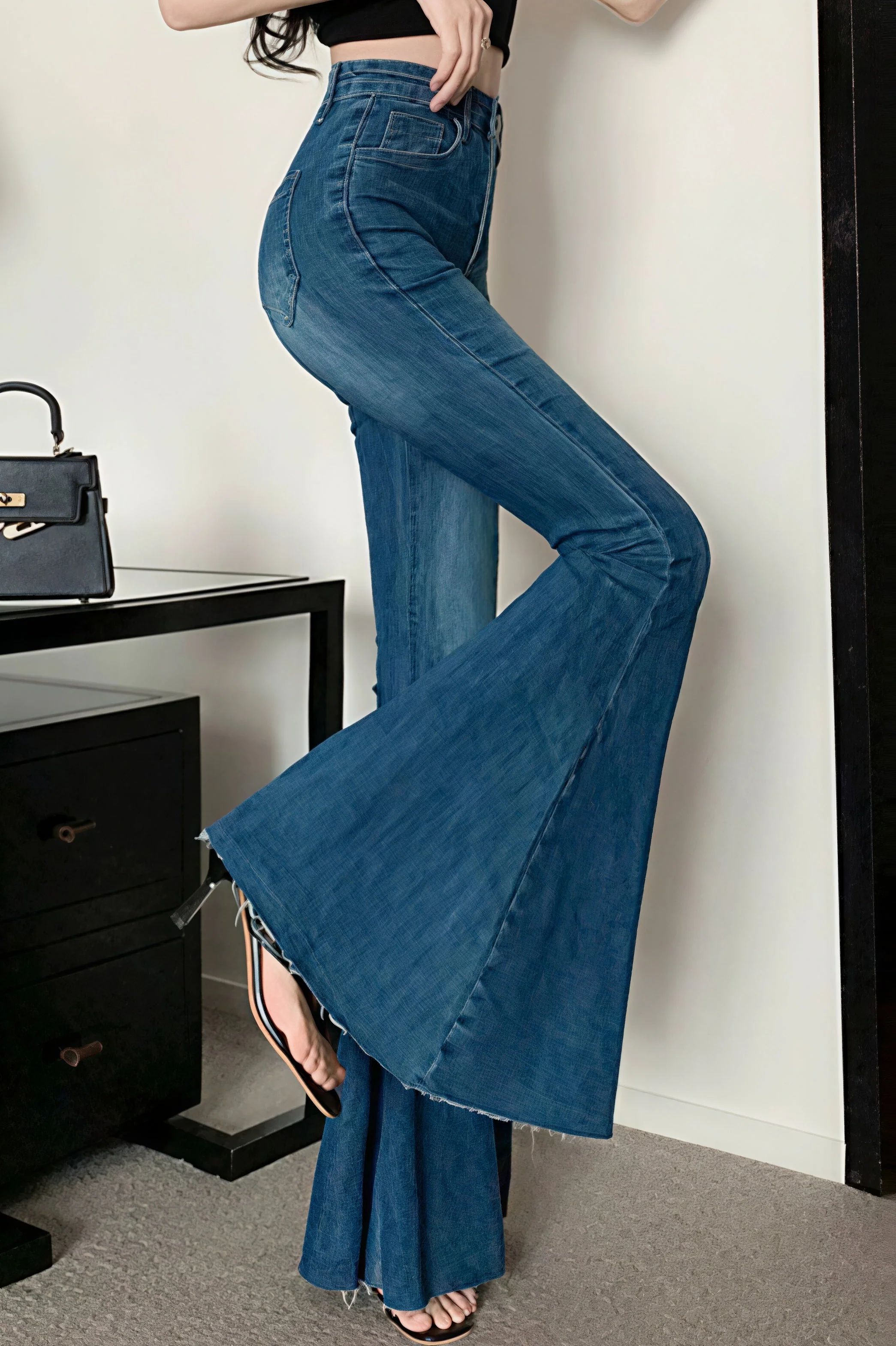 High Waist Flared Mermaid Wide Leg Jeans - Image 4