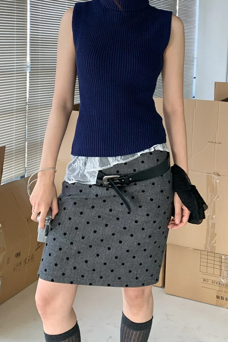 High Waist Flocked Polka Dot Bodycon Midi Skirt - Image 6