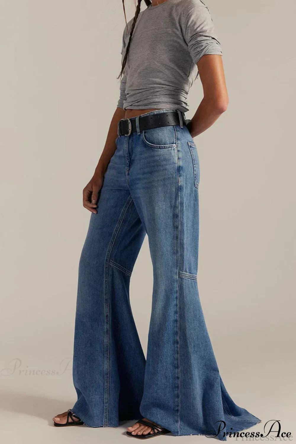 High Waist Floor-Length Wide Flare Elegant Jeans - Image 2