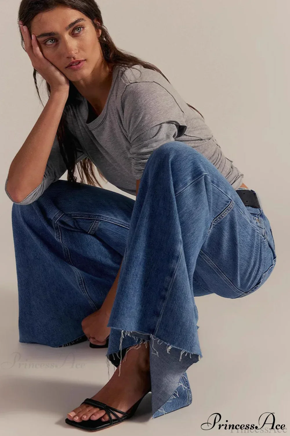 High Waist Floor-Length Wide Flare Elegant Jeans - Image 4