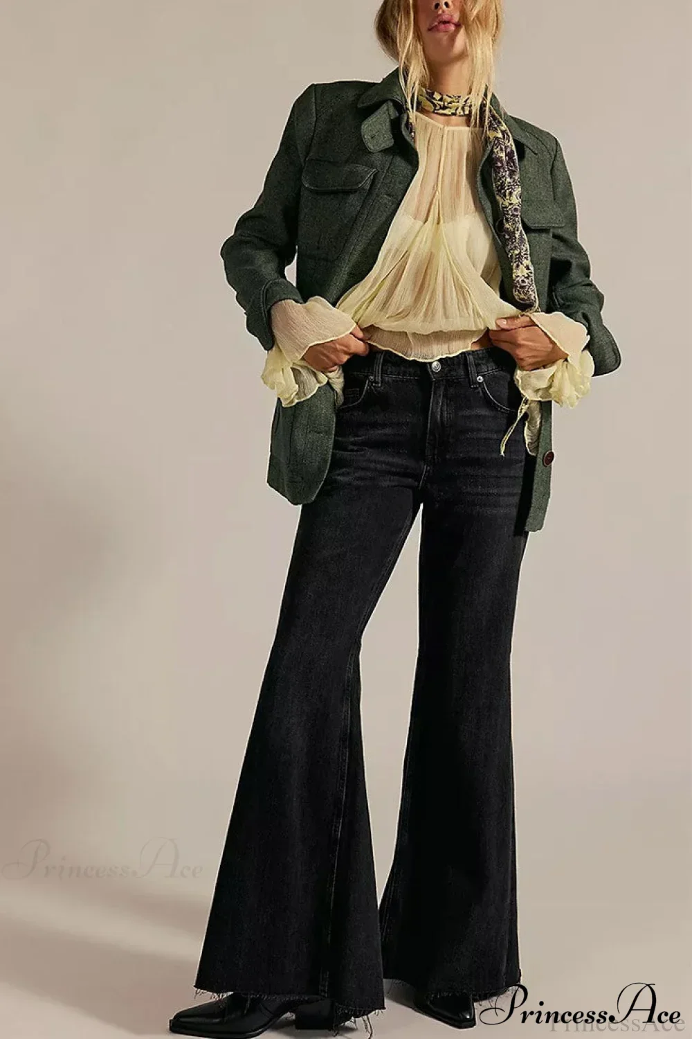 High Waist Floor-Length Wide Flare Elegant Jeans - Image 5