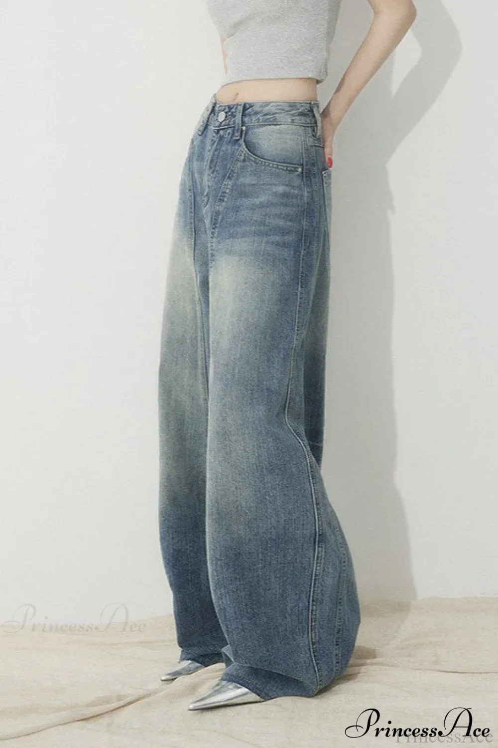 High Waist Loose Wide Leg Sickle Jeans - Image 2