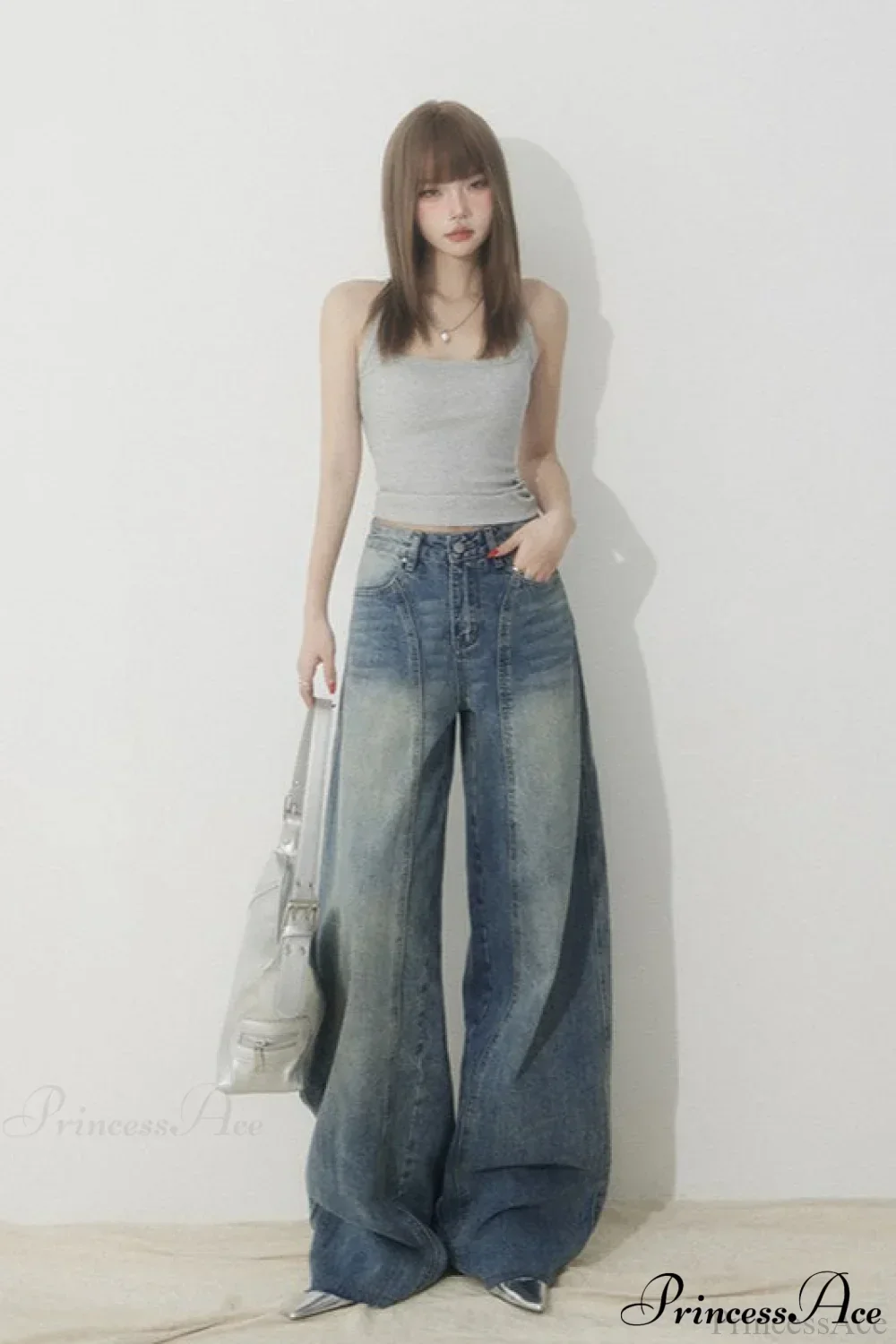 High Waist Loose Wide Leg Sickle Jeans - Image 4