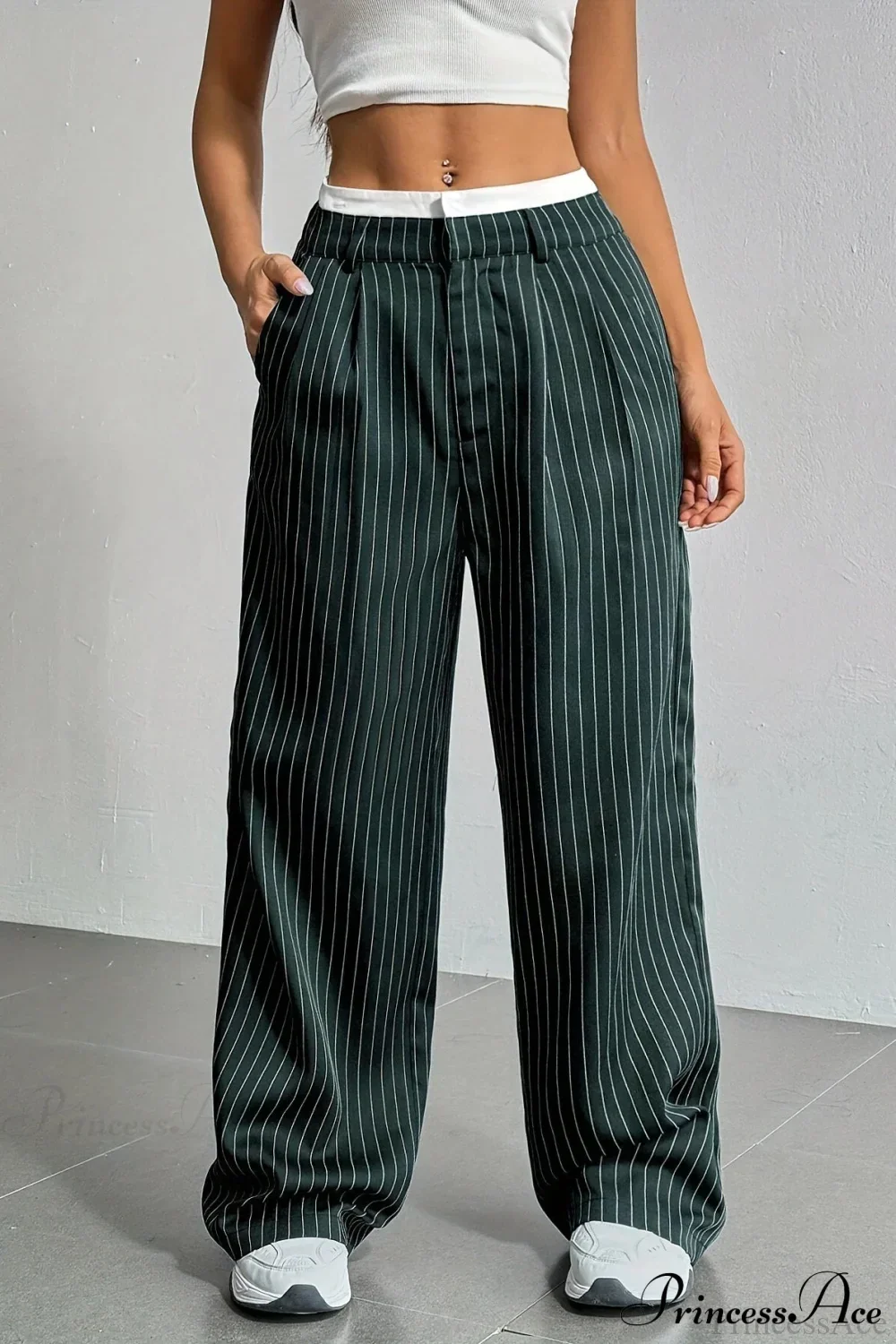 High Waist Patchwork Drapey Straight Leg Pants - Image 10