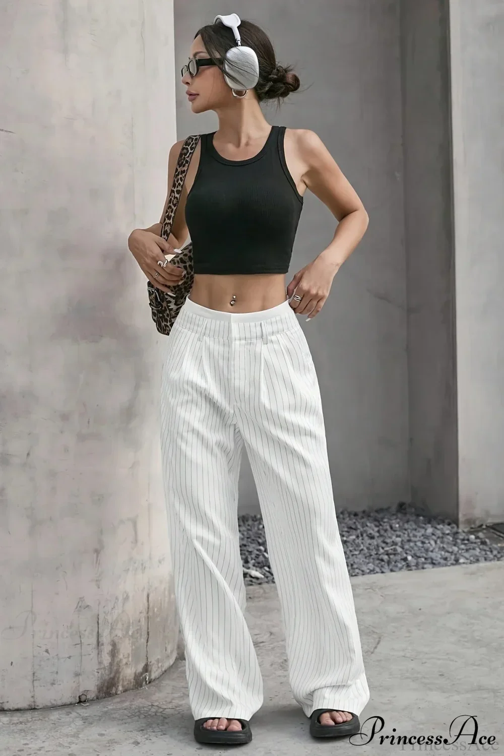 High Waist Patchwork Drapey Straight Leg Pants - Image 2