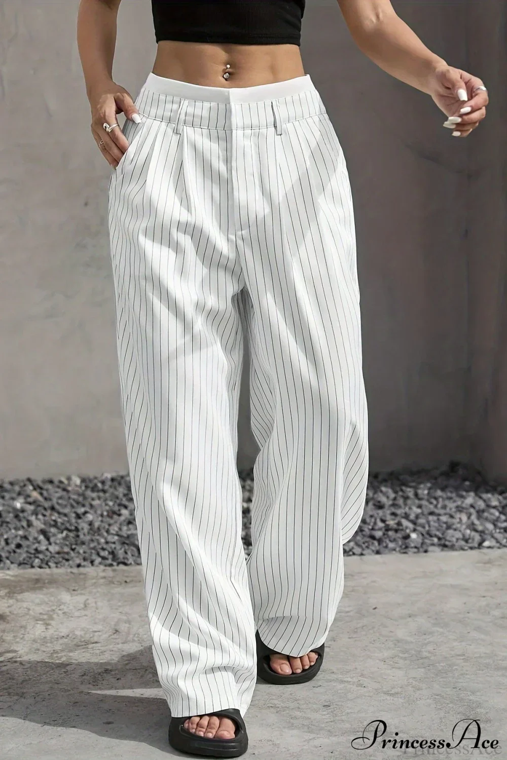 High Waist Patchwork Drapey Straight Leg Pants - Image 3