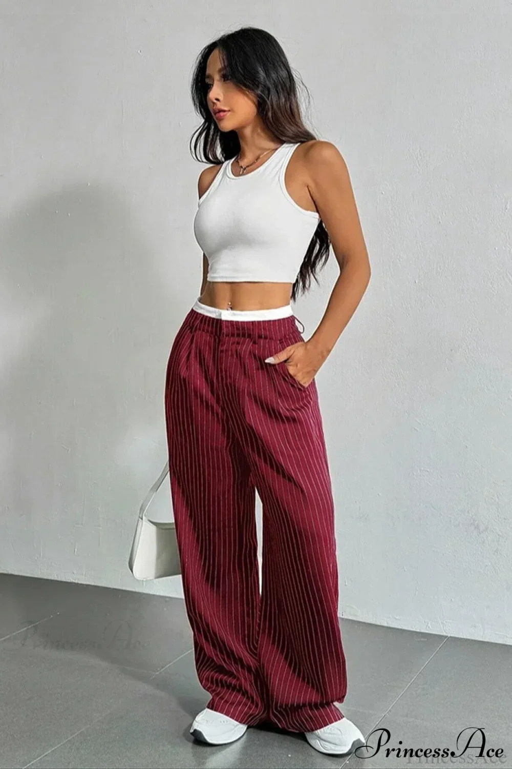 High Waist Patchwork Drapey Straight Leg Pants - Image 4