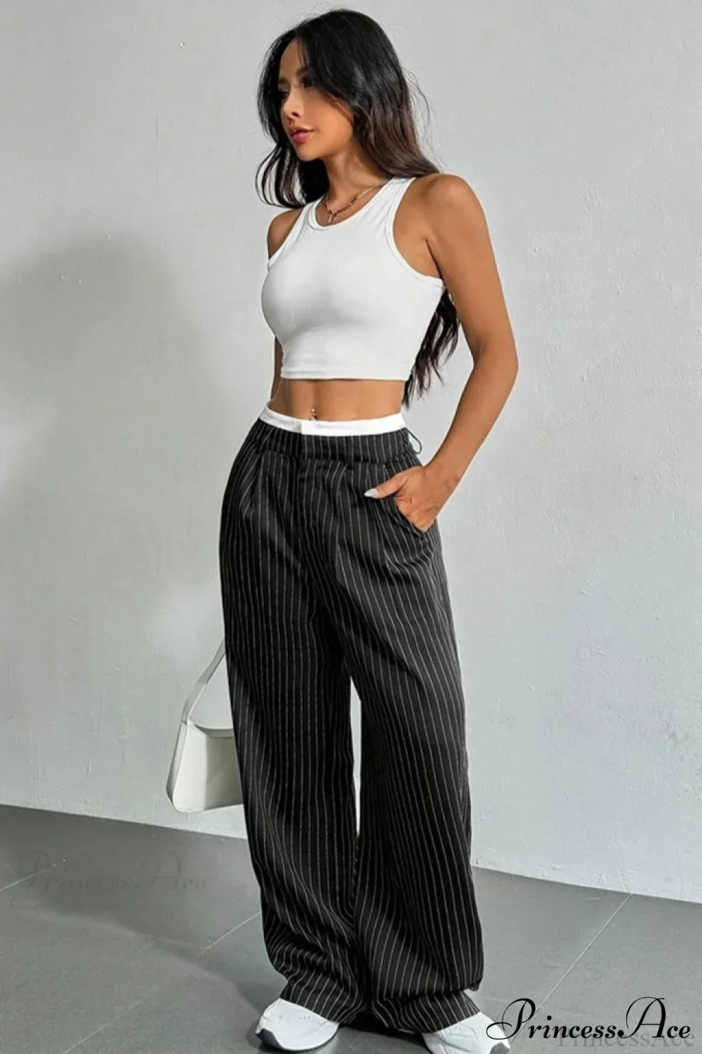 High Waist Patchwork Drapey Straight Leg Pants - Image 6