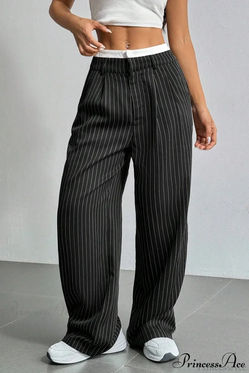 High Waist Patchwork Drapey Straight Leg Pants - Image 7