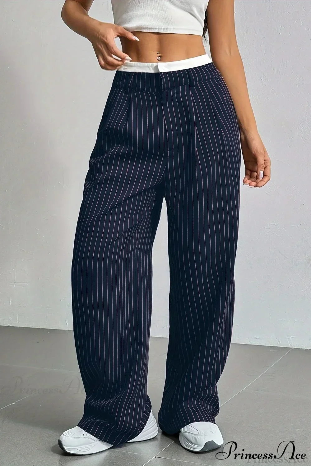 High Waist Patchwork Drapey Straight Leg Pants - Image 8