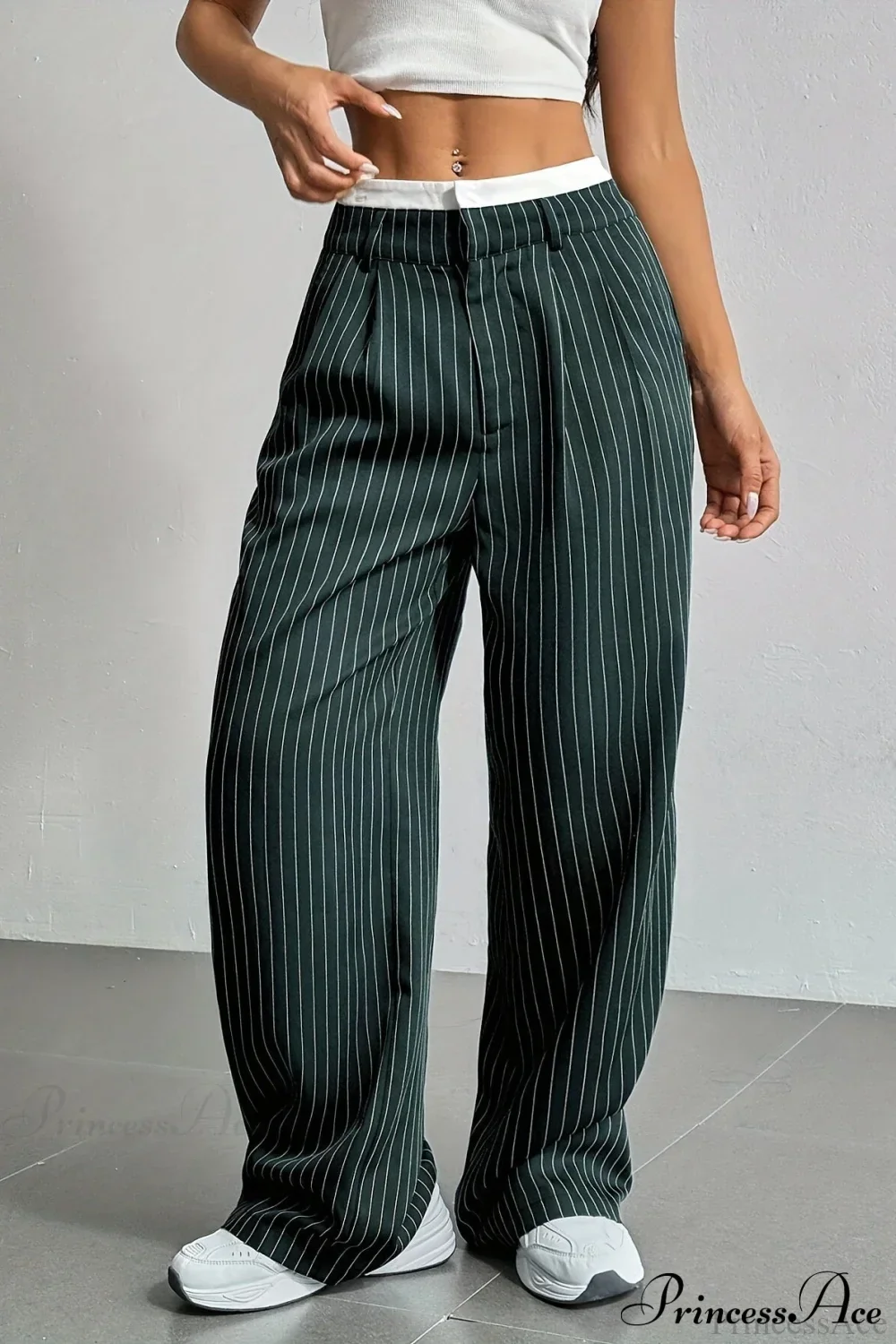 High Waist Patchwork Drapey Straight Leg Pants - Image 9