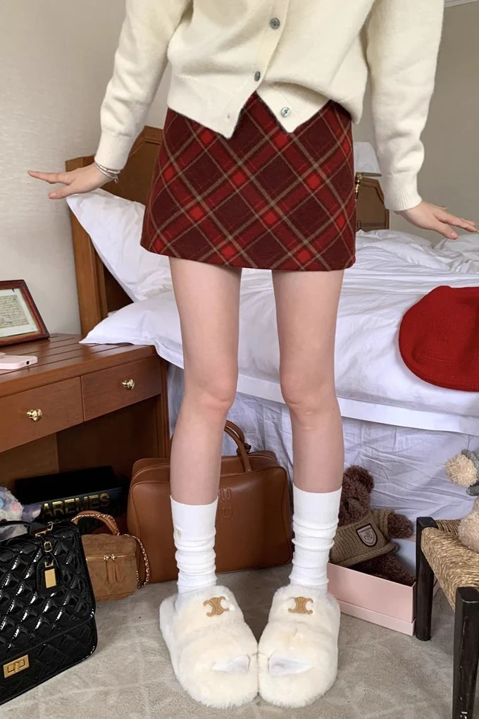 High Waist Plaid A-Line Skirt - Image 2