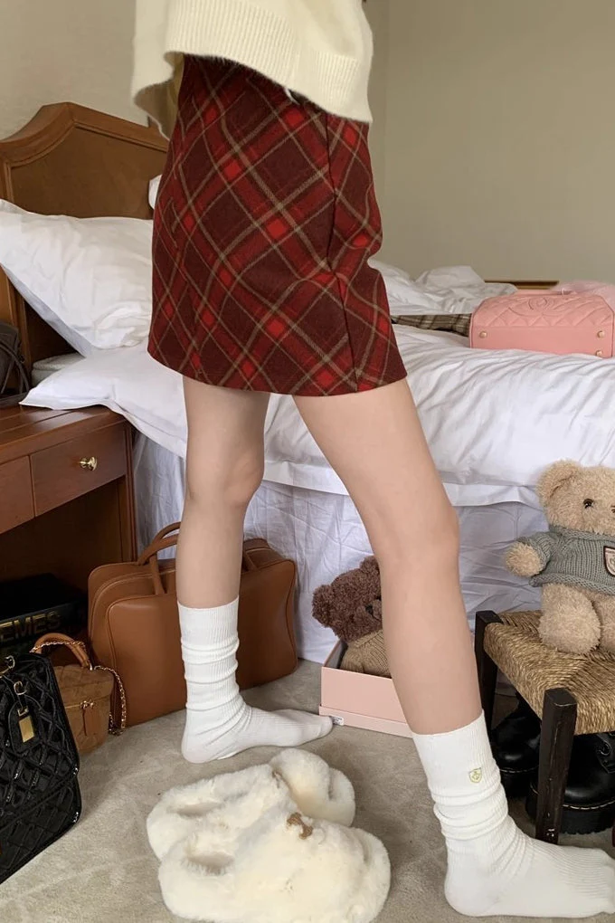 High Waist Plaid A-Line Skirt - Image 4