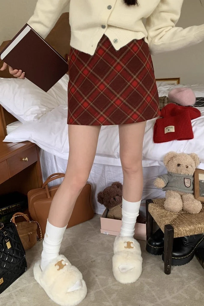 High Waist Plaid A-Line Skirt - Image 5