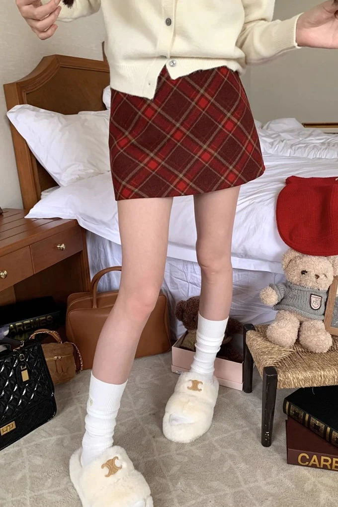 High Waist Plaid A-Line Skirt - Image 7