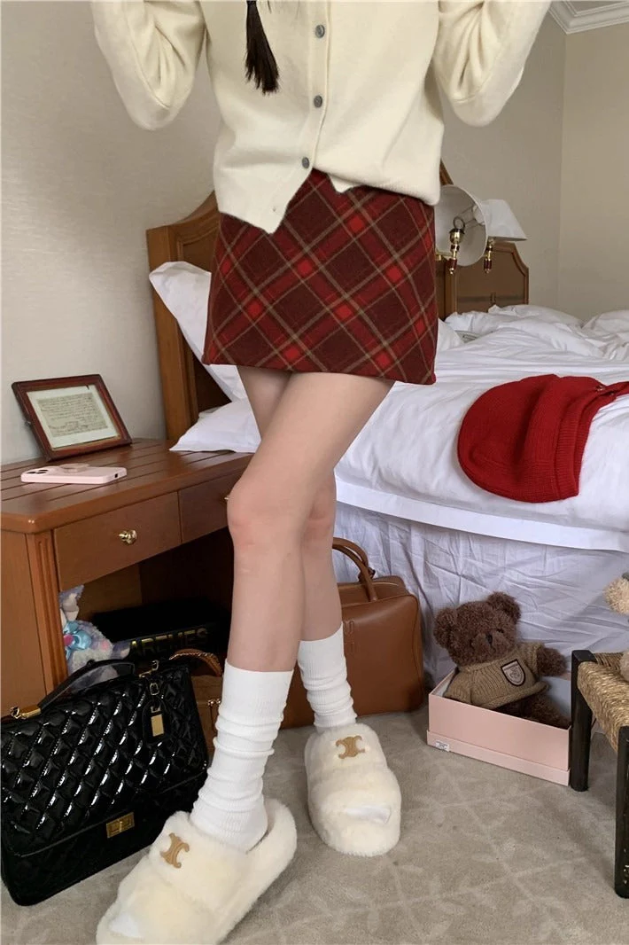 High Waist Plaid A-Line Skirt - Image 9