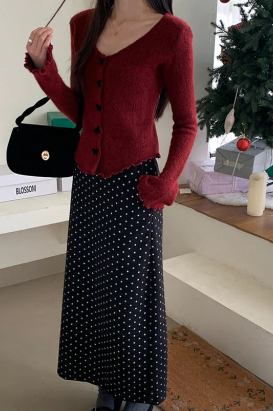 High Waist Polka Dot Back Slit Skirt - Image 10