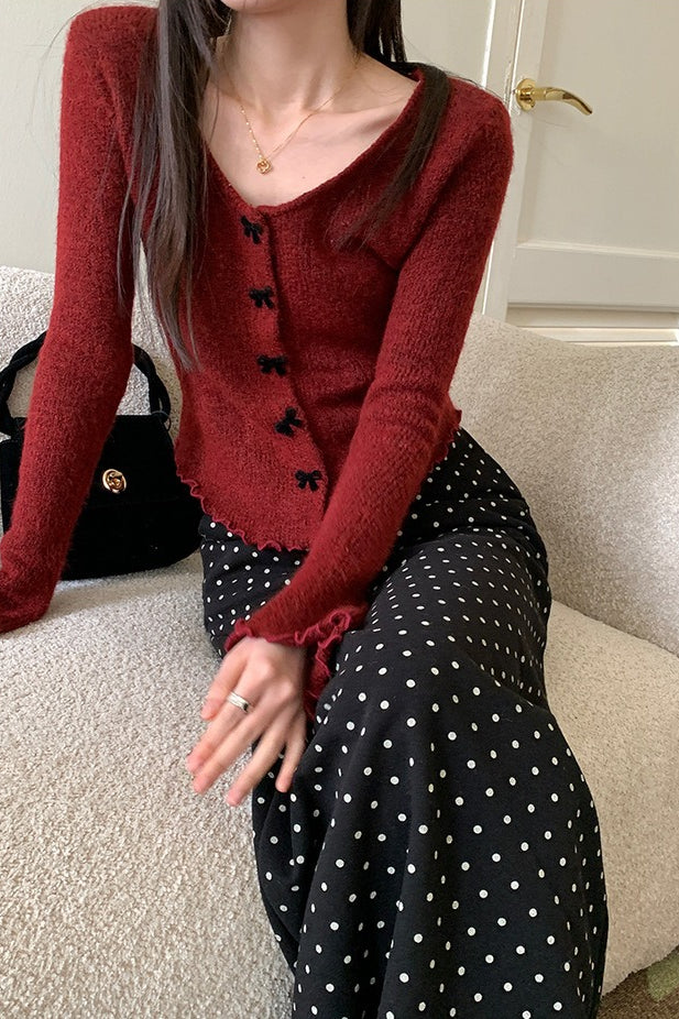 High Waist Polka Dot Back Slit Skirt - Image 11