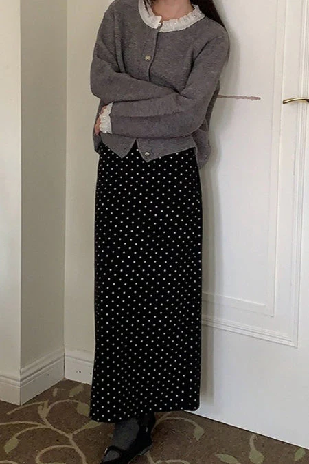 High Waist Polka Dot Back Slit Skirt - Image 5