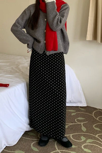 High Waist Polka Dot Back Slit Skirt - Image 6