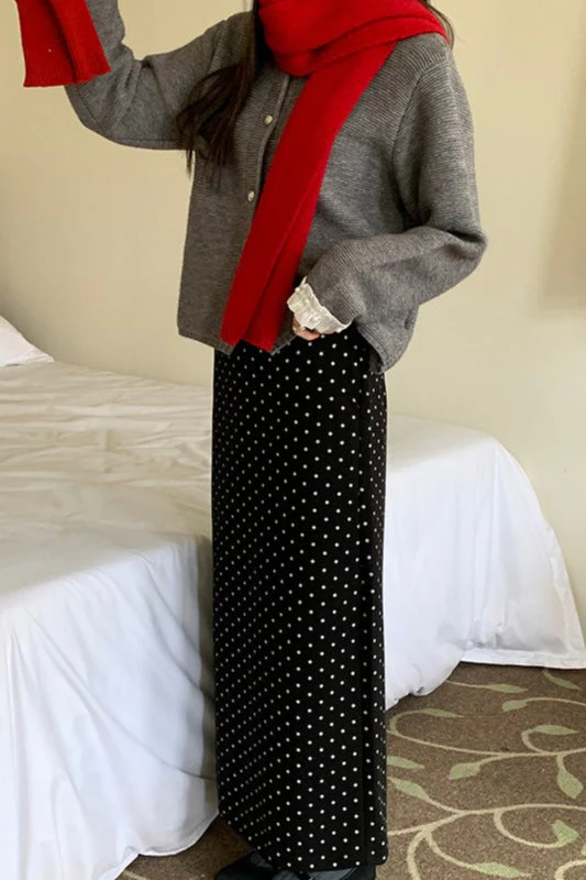 High Waist Polka Dot Back Slit Skirt - Image 7