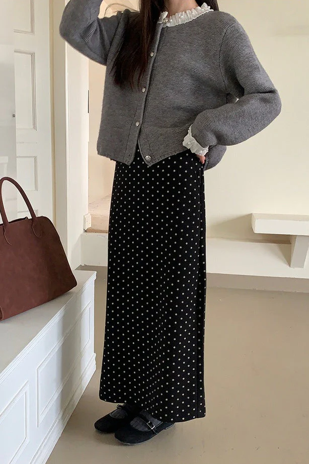 High Waist Polka Dot Back Slit Skirt - Image 8