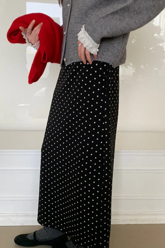 High Waist Polka Dot Back Slit Skirt - Image 9