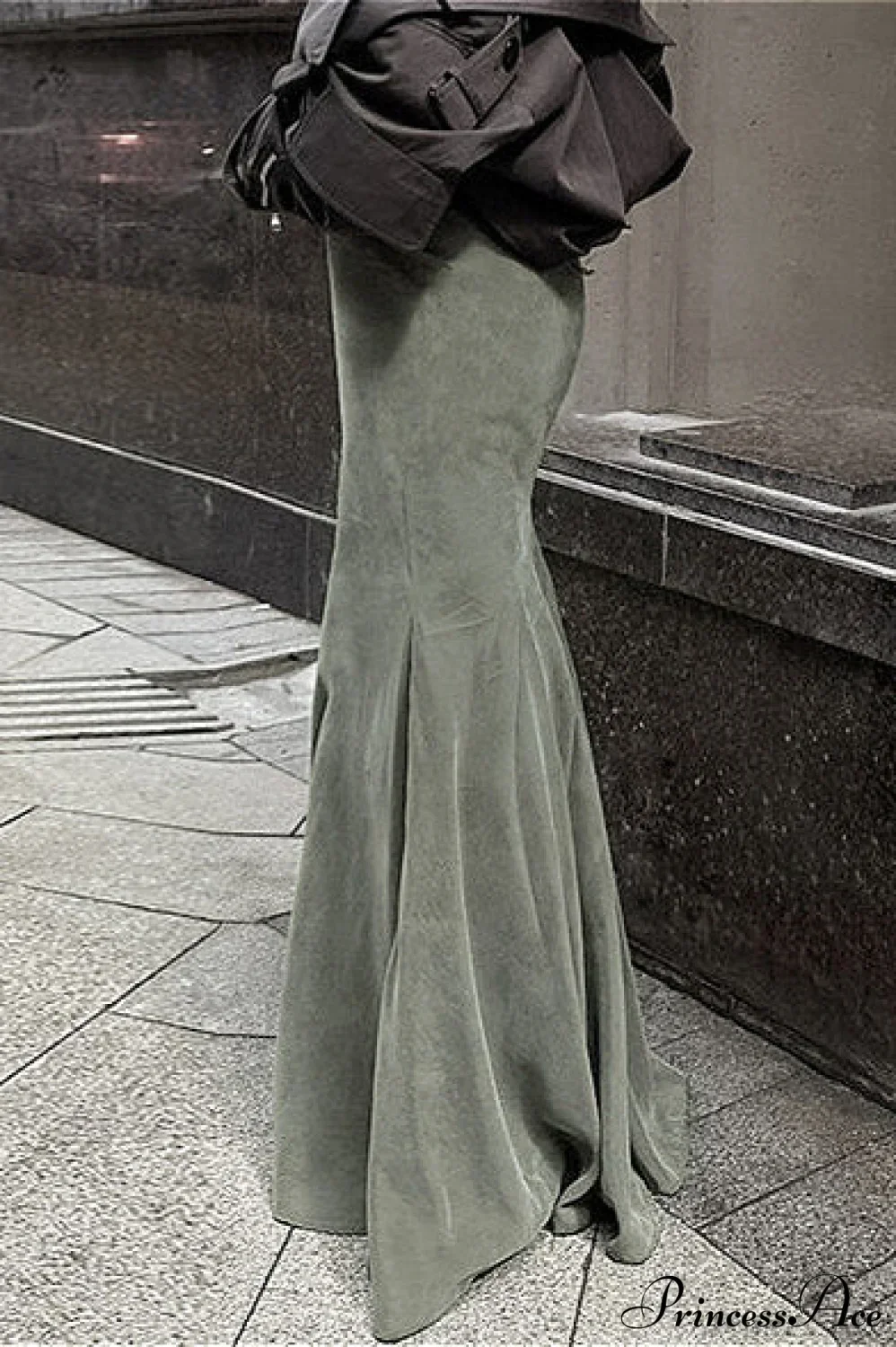 High Waist Slim Green Silver Fox Fur Mermaid Skirt - Image 2
